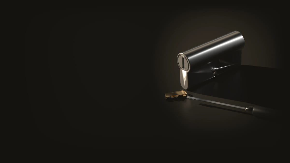 Image de synthèse dans le noir d’un cylindre européen et du bout de clé cassée sorti.